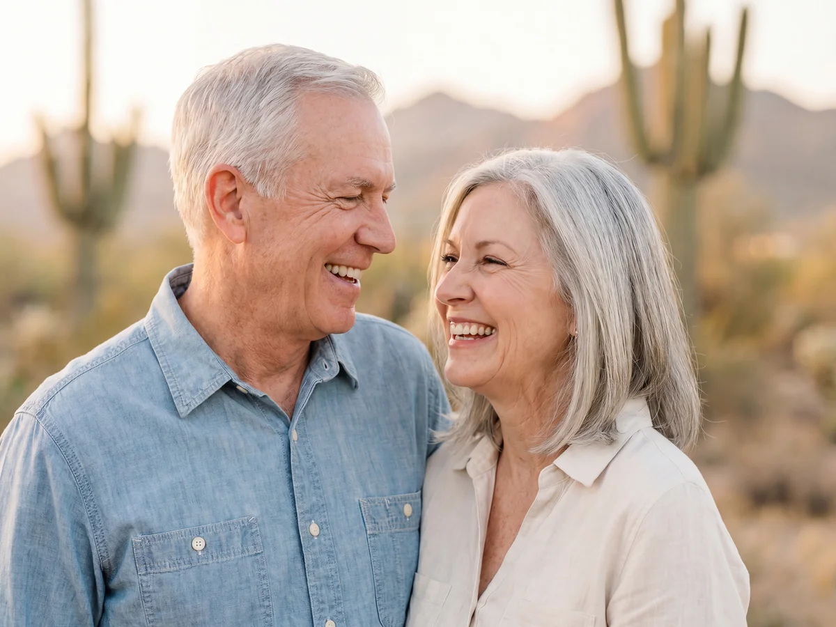 Mature couple sharing a laugh after full mouth rehabilitation